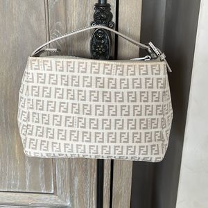 Fendi Leather Trimmed Zucchino Pochette Bag
